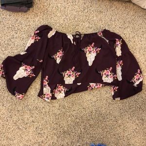 plum colored off the shoulder top